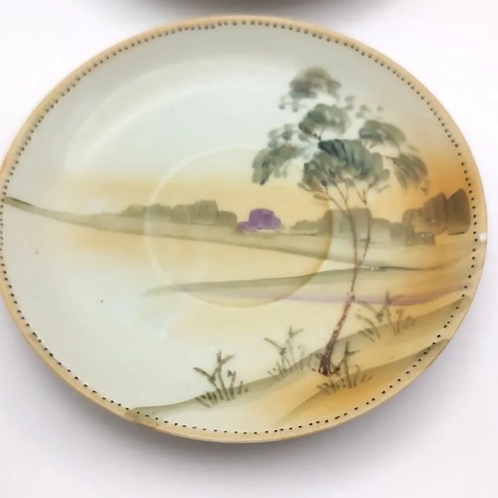 Antique Hand Painted Nippon Saucers Set of 6